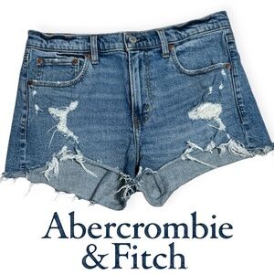 Abercrombie & Fitch High Rise Mom Short destroyed vintage medium wash Size 4 27